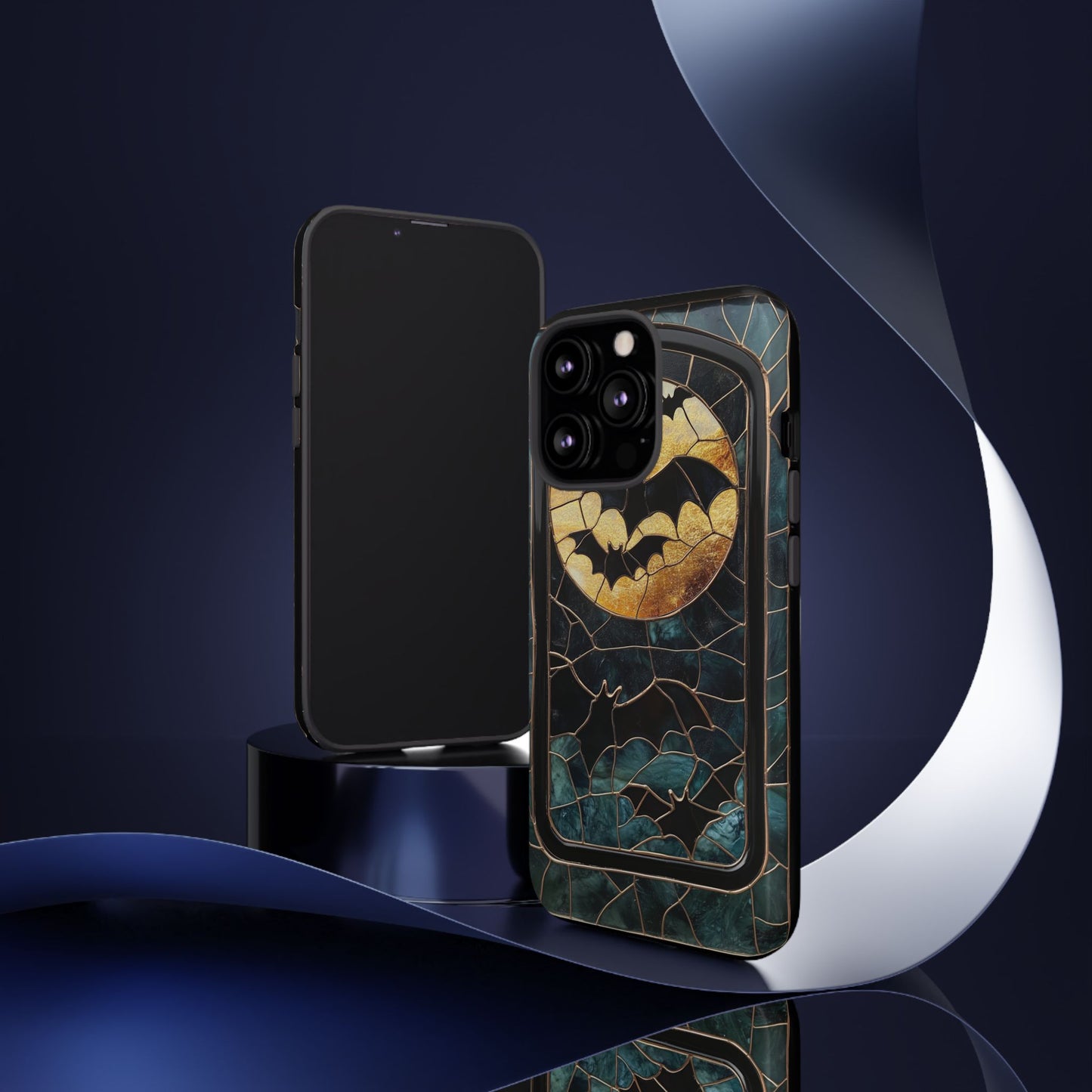 Halloween Phone Case Bats Stained Glass Style Spooky Moon Phone Cover