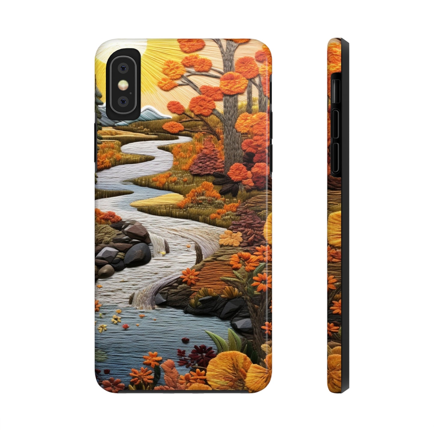 Enchanting Fall Landscape Phone Case | Vintage Boho Embroidery Style