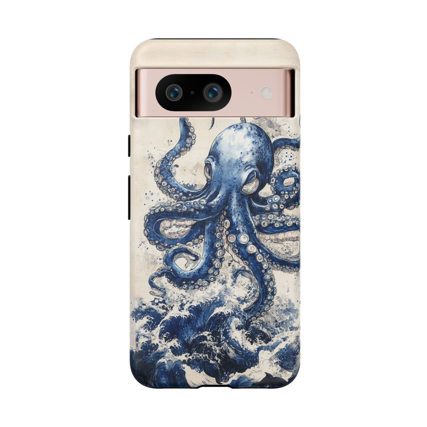 Vintage Japanese Art Style Blue Octopus and Waves Phone Cover