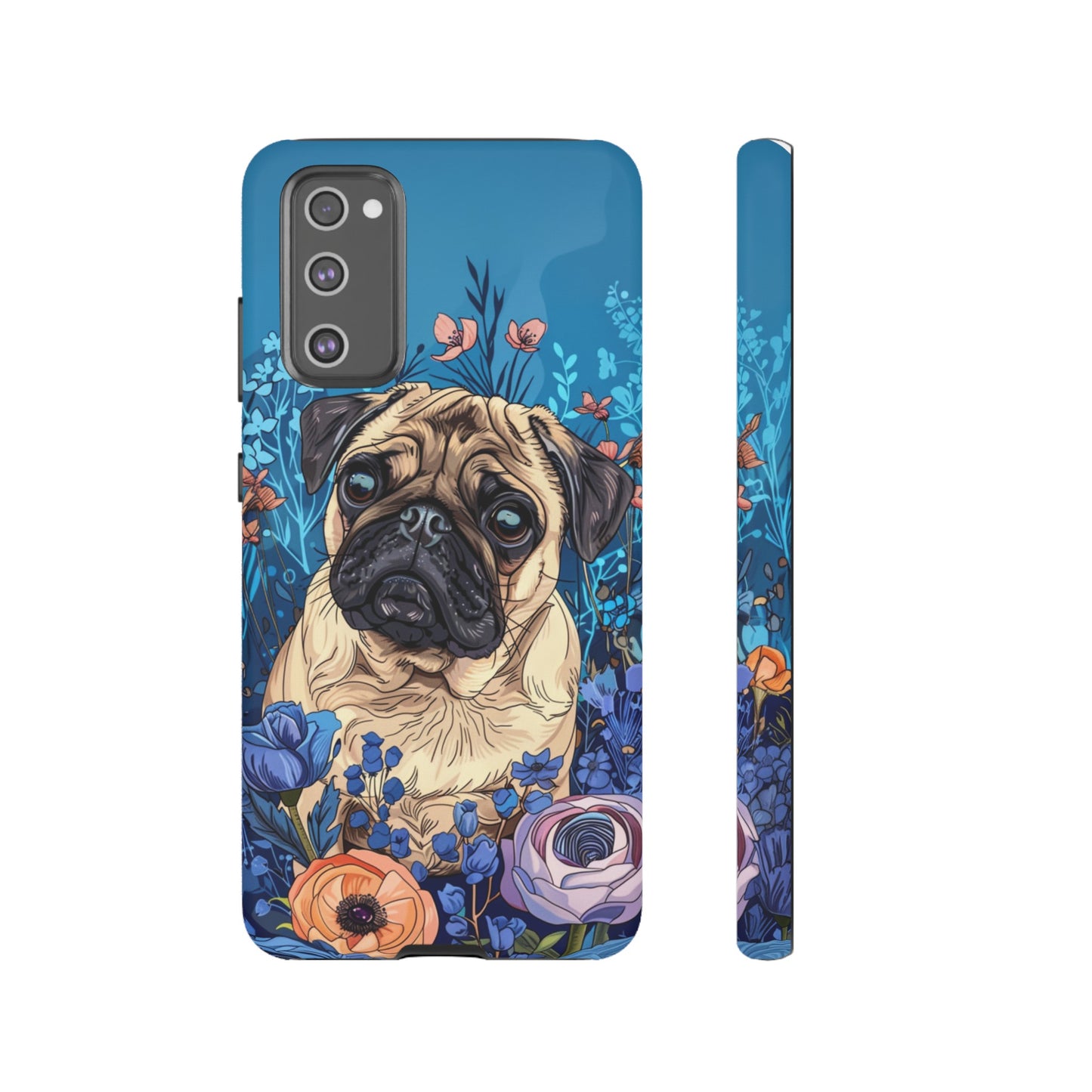 Cute Pug Dog Blue Floral Design Phone Case