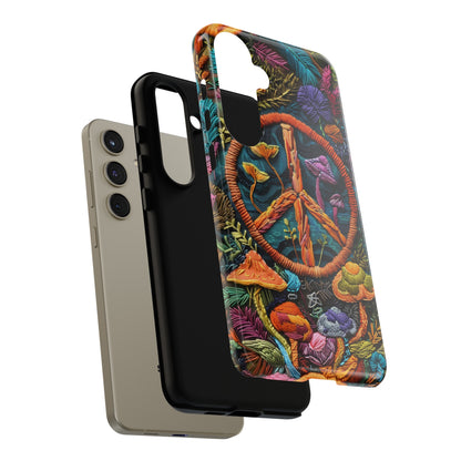 Embroidery Style Magic Mushrooms and Peace Sign Phone Case