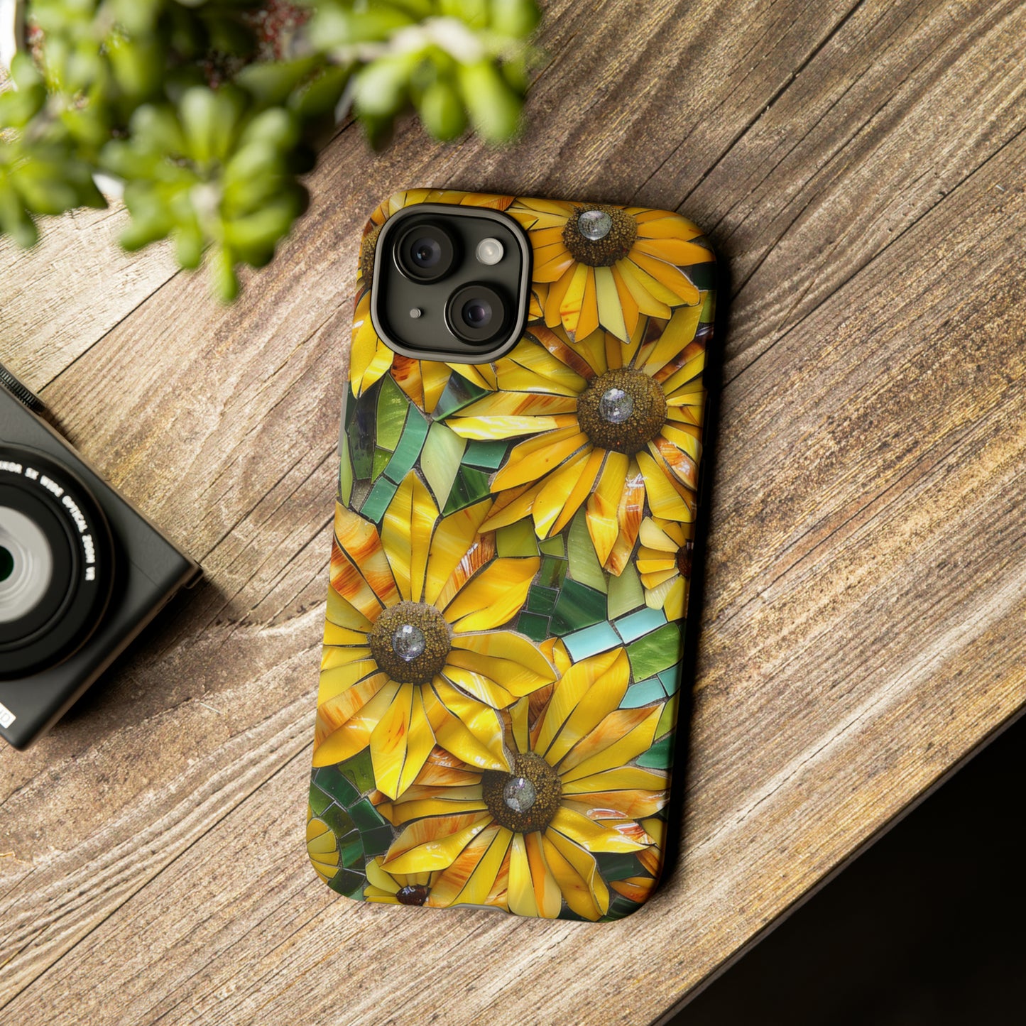 Yellow and Gold Daisy Mosaic Stained Glass Phone Case for iPhone 15, 14, Pro Max, 13, 12 & Samsung Galaxy S23, S22, S21, Google Pixel