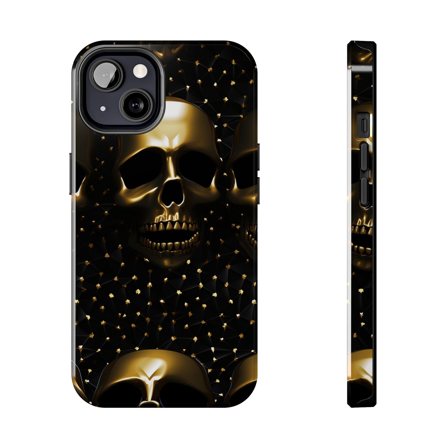 iPhone Tough Case | Dark Decadence: Gothic Gold Skulls and Studs  | Unveil Your Edgy Elegance