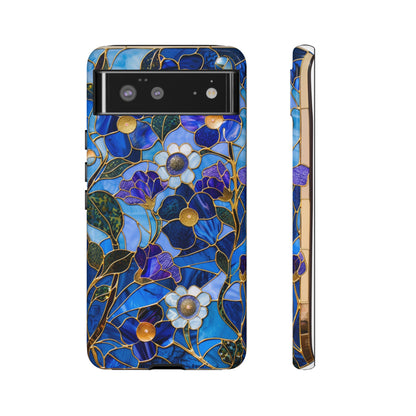 Blue Floral Stained Glass Gold Inlay Wild Flowers Phone Case