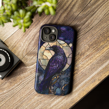 Halloween Phone Case Purple Raven Stained Glass Style Spooky Moon Phone Cover