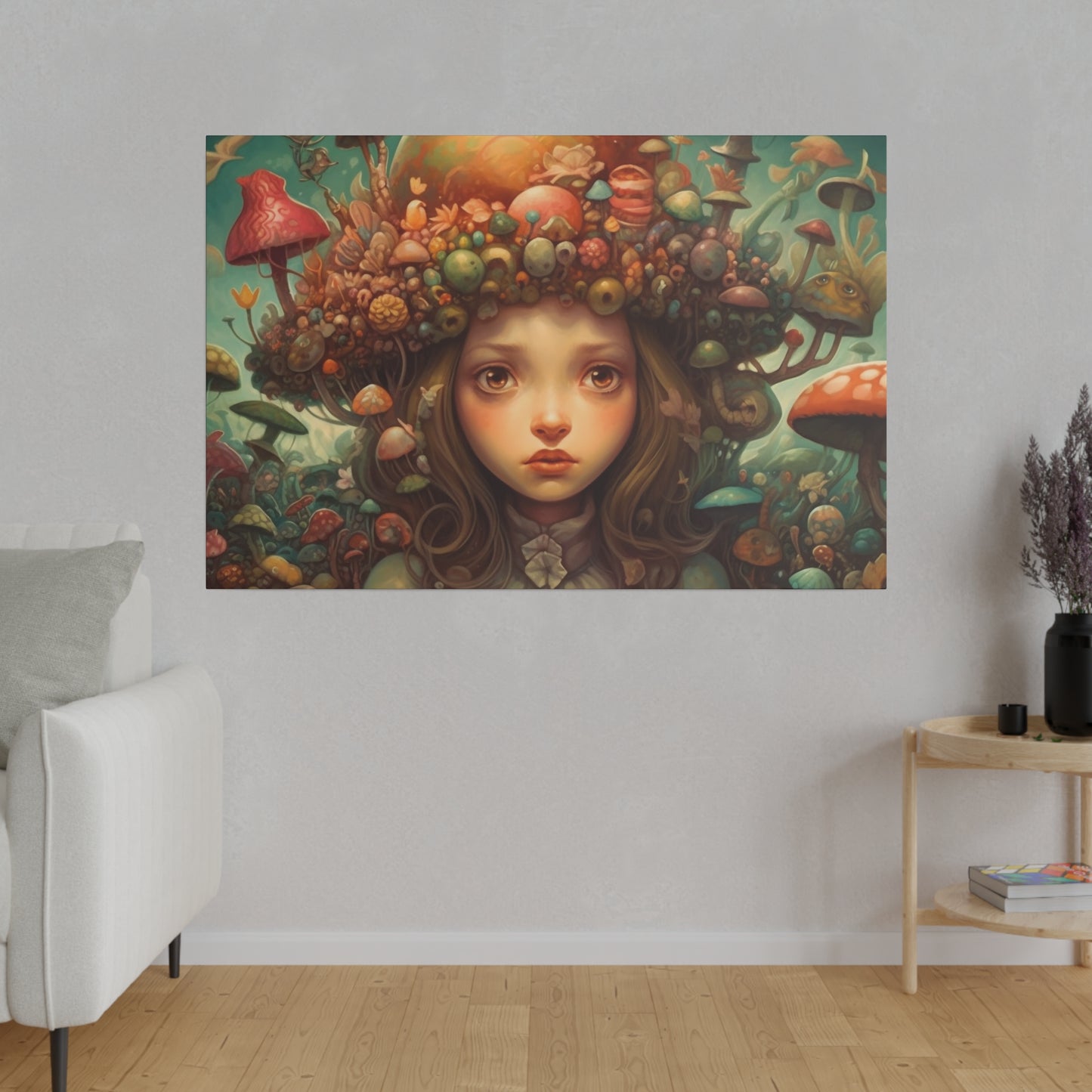 Surrealist Pop Art AI generated Head full of Magic Mushrooms | Stretched Canvas Print