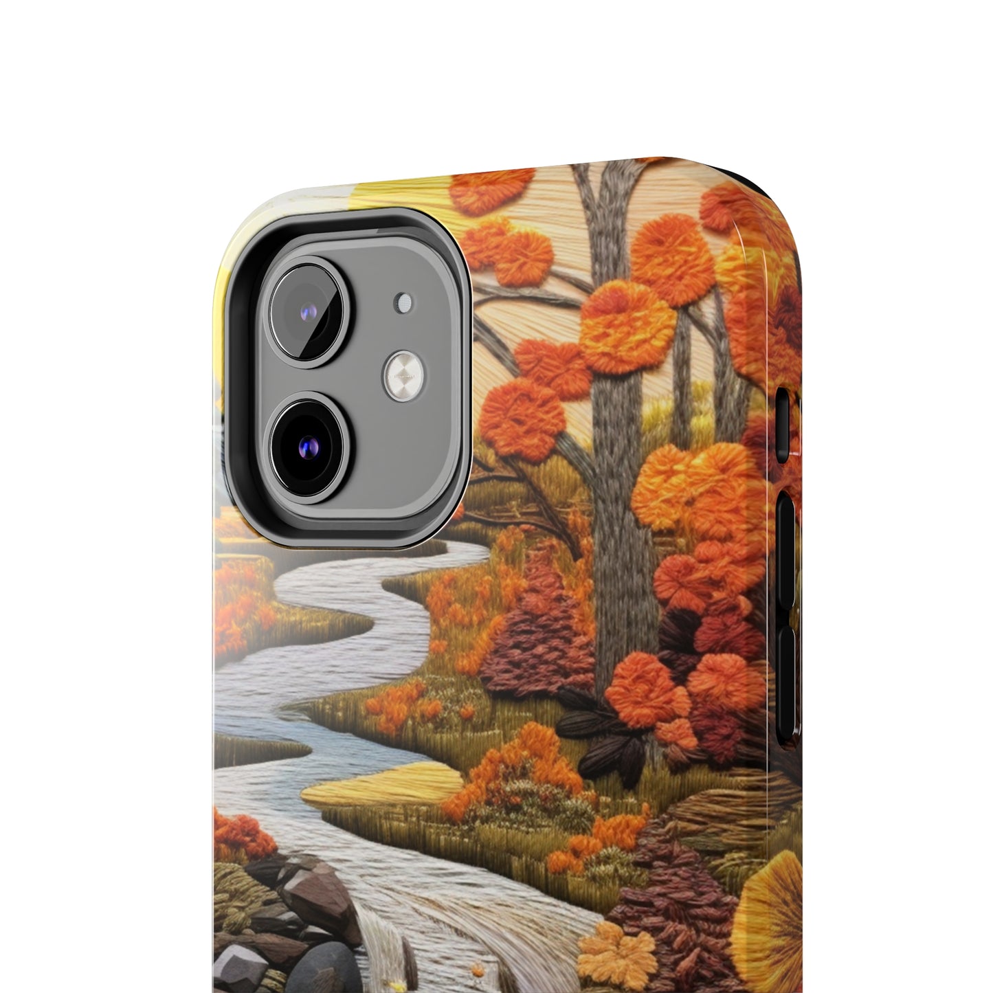 Enchanting Fall Landscape Phone Case | Vintage Boho Embroidery Style