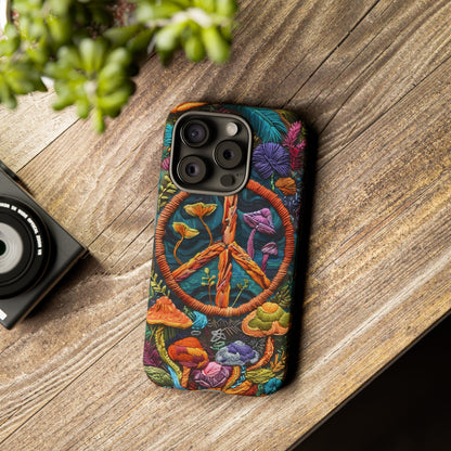 Embroidery Style Magic Mushrooms and Peace Sign Phone Case