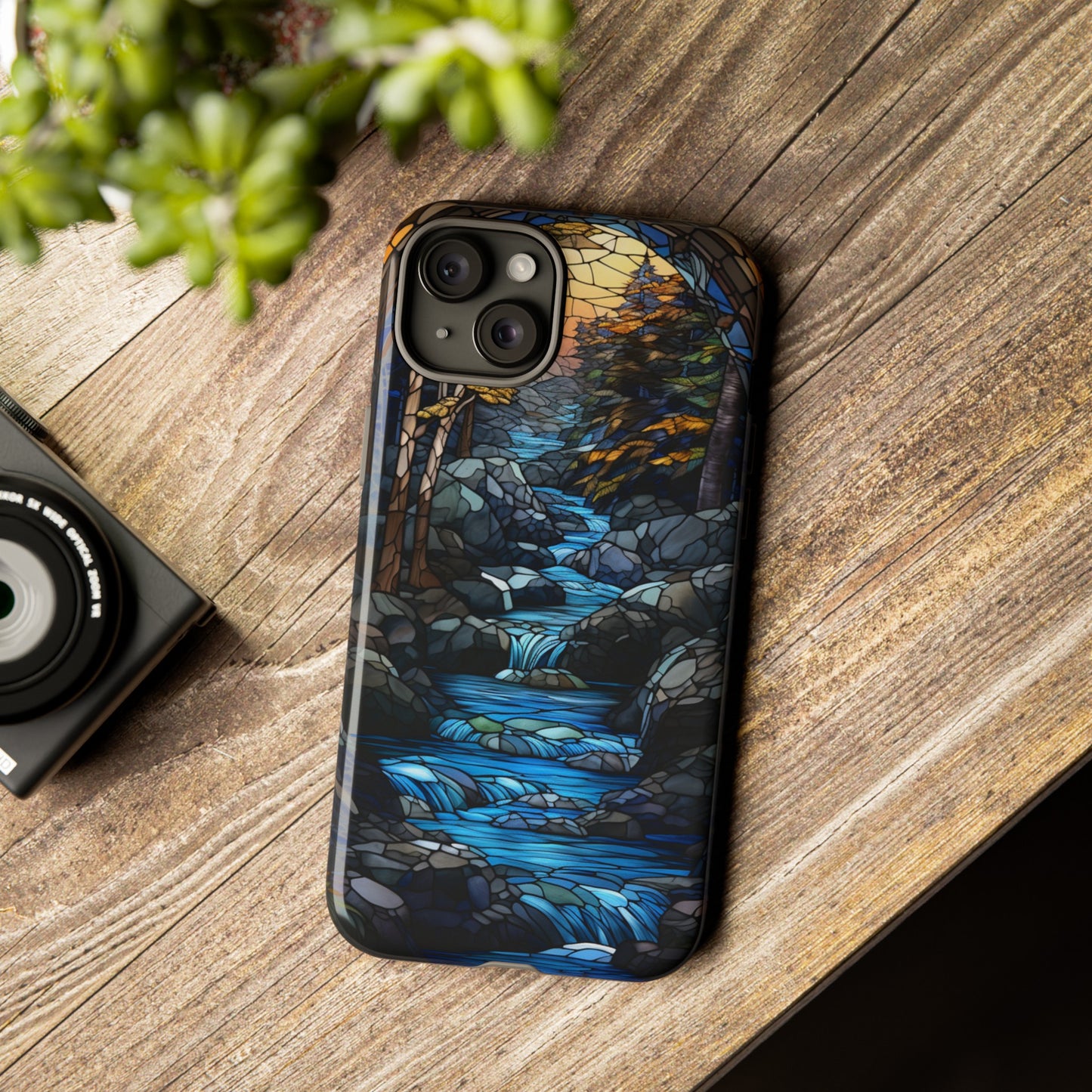 Stained Glass Stone Bridge and River Art Phone Case