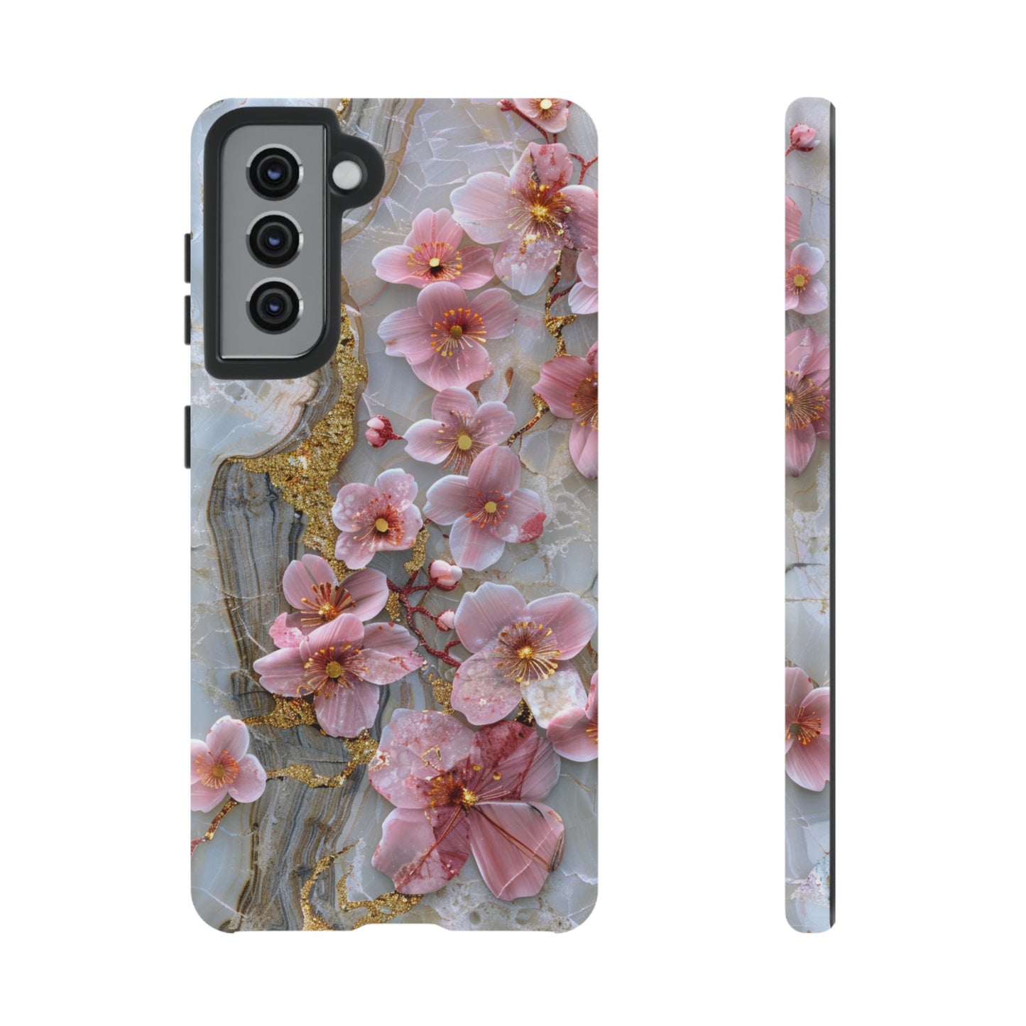 Pink Forget Me Nots Gold Floral Phone Case