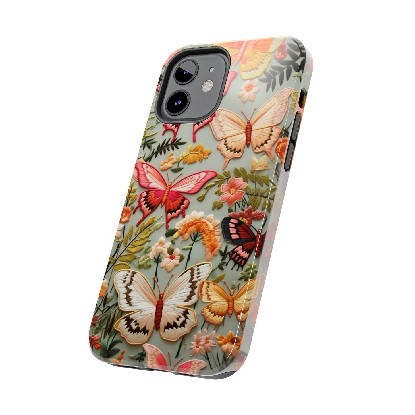 Embroidery Butterflies iPhone Case | Whimsical Elegance and Nature's Beauty in Handcrafted Detail