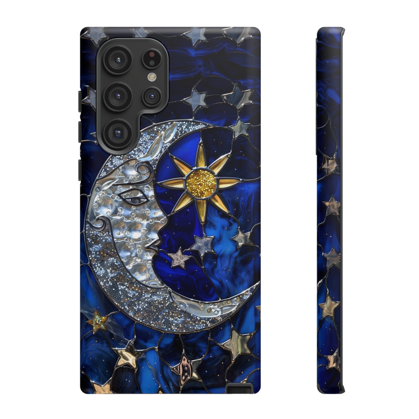 Cosmic Moon & Stars Stained Glass Starry Night Phone Case