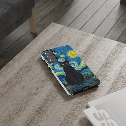 Starry Night Van Gogh Black Cat iPhone, Samsung Galaxy, Google Pixel  Case | Embrace Artistic Whimsy and Feline Charm