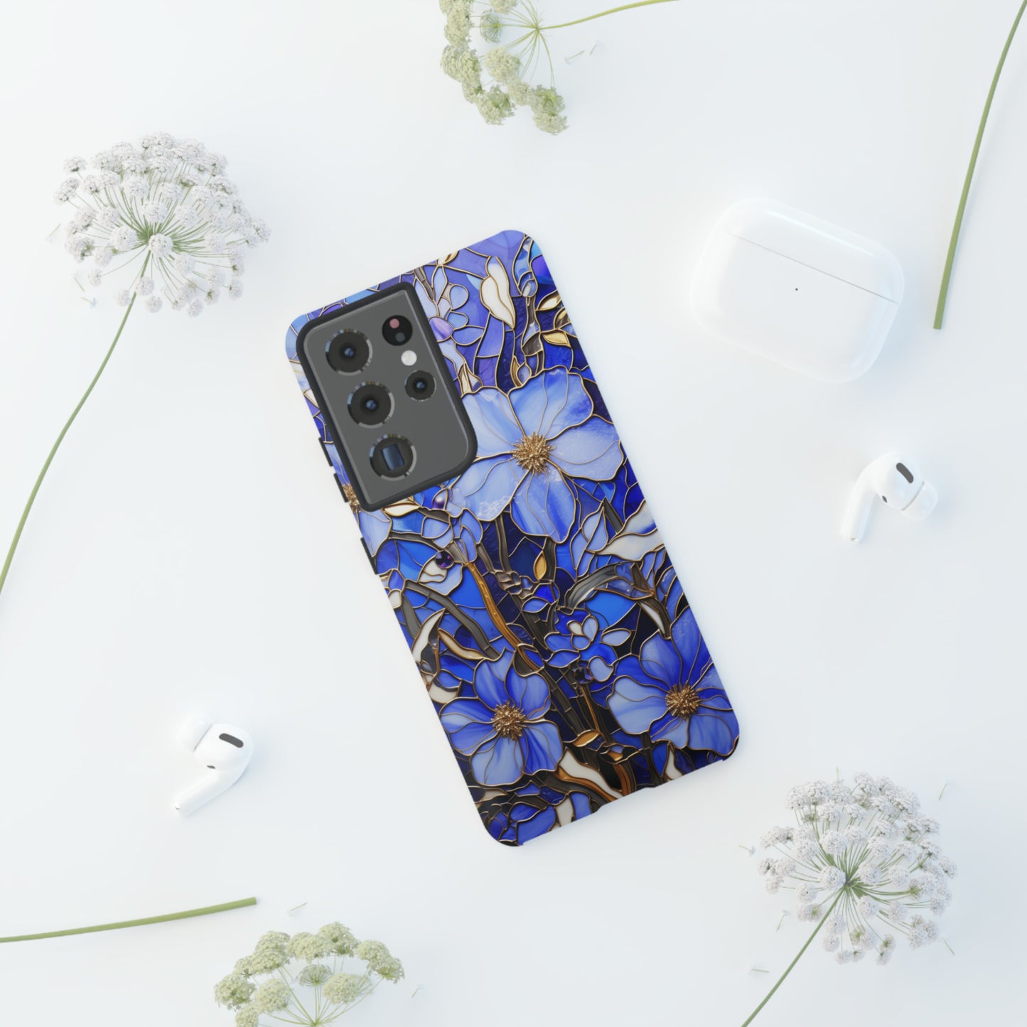 Periwinkle Stained Glass with Gold Inlay Phone Case for iPhone 15, 14, Pro Max, 13, 12 & Samsung Galaxy S23, S22, S21, Google Pixel