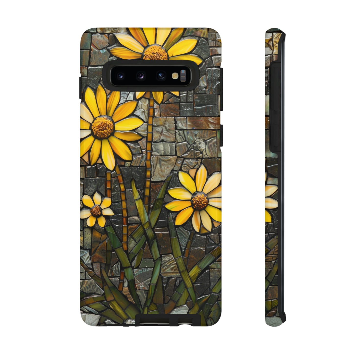 Yellow and Gold Daisy Mosaic Stained Glass Phone Case for iPhone 15, 14, Pro Max, 13, 12 & Samsung Galaxy S23, S22, S21, Google Pixel