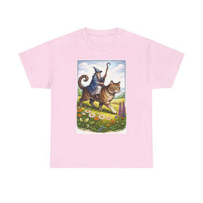 Wizard Cat Rider Vintage Fantasy T Shirt Funny Sorcerer Tee