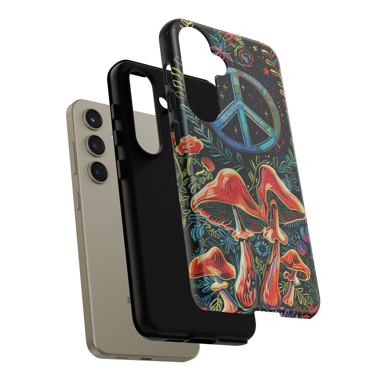 Embroidery Style Magic Mushrooms and Peace Sign Phone Case