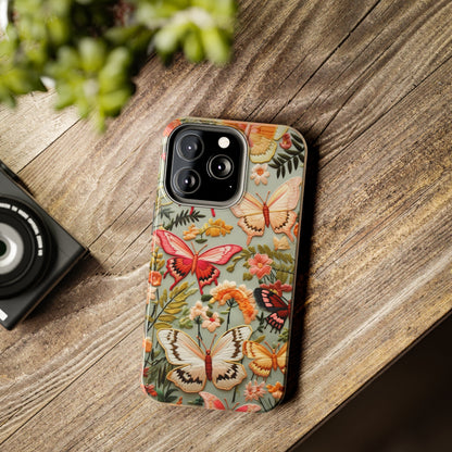 Embroidery Butterflies iPhone Case | Whimsical Elegance and Nature's Beauty in Handcrafted Detail