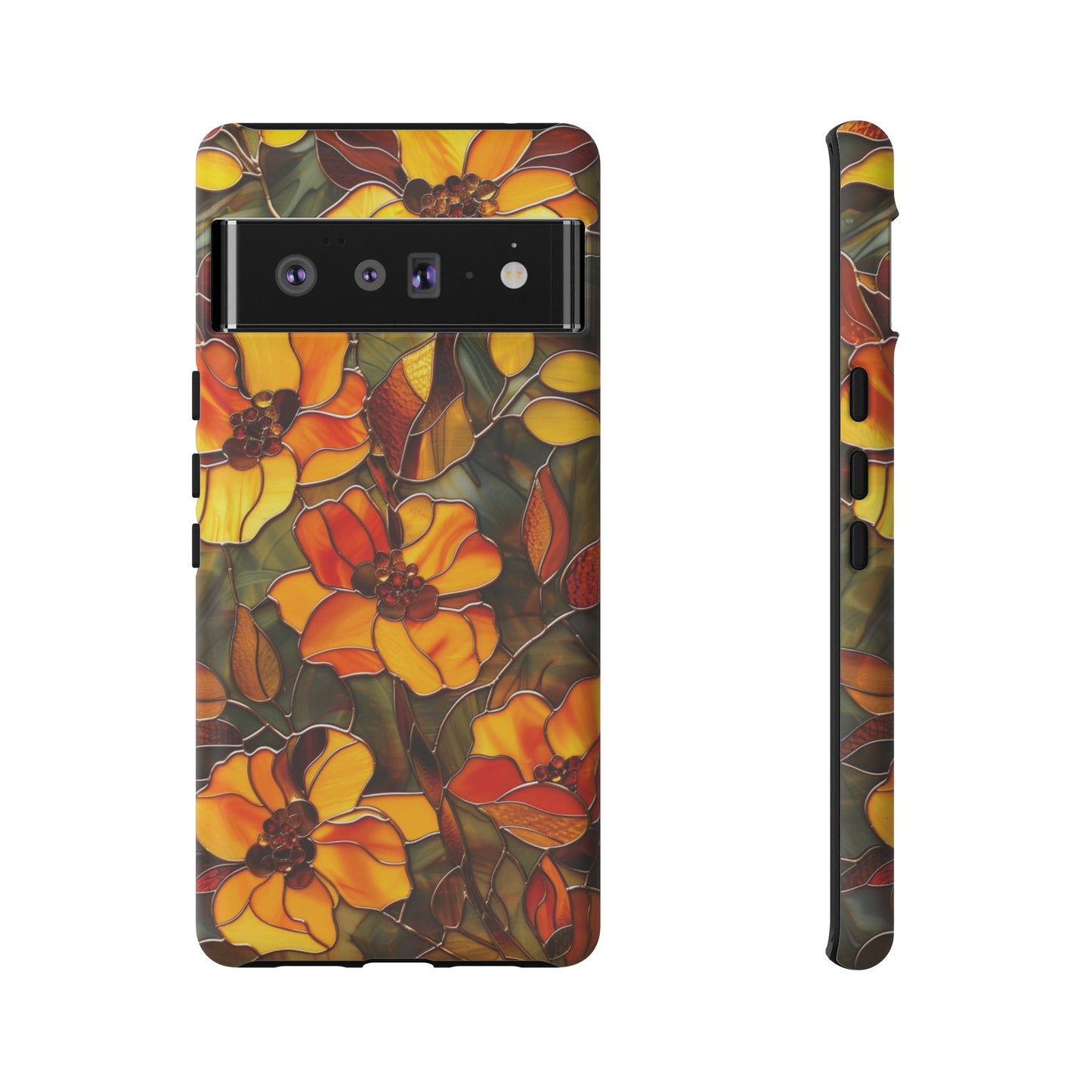 Orange Floral Phone Case Stained Glass Style