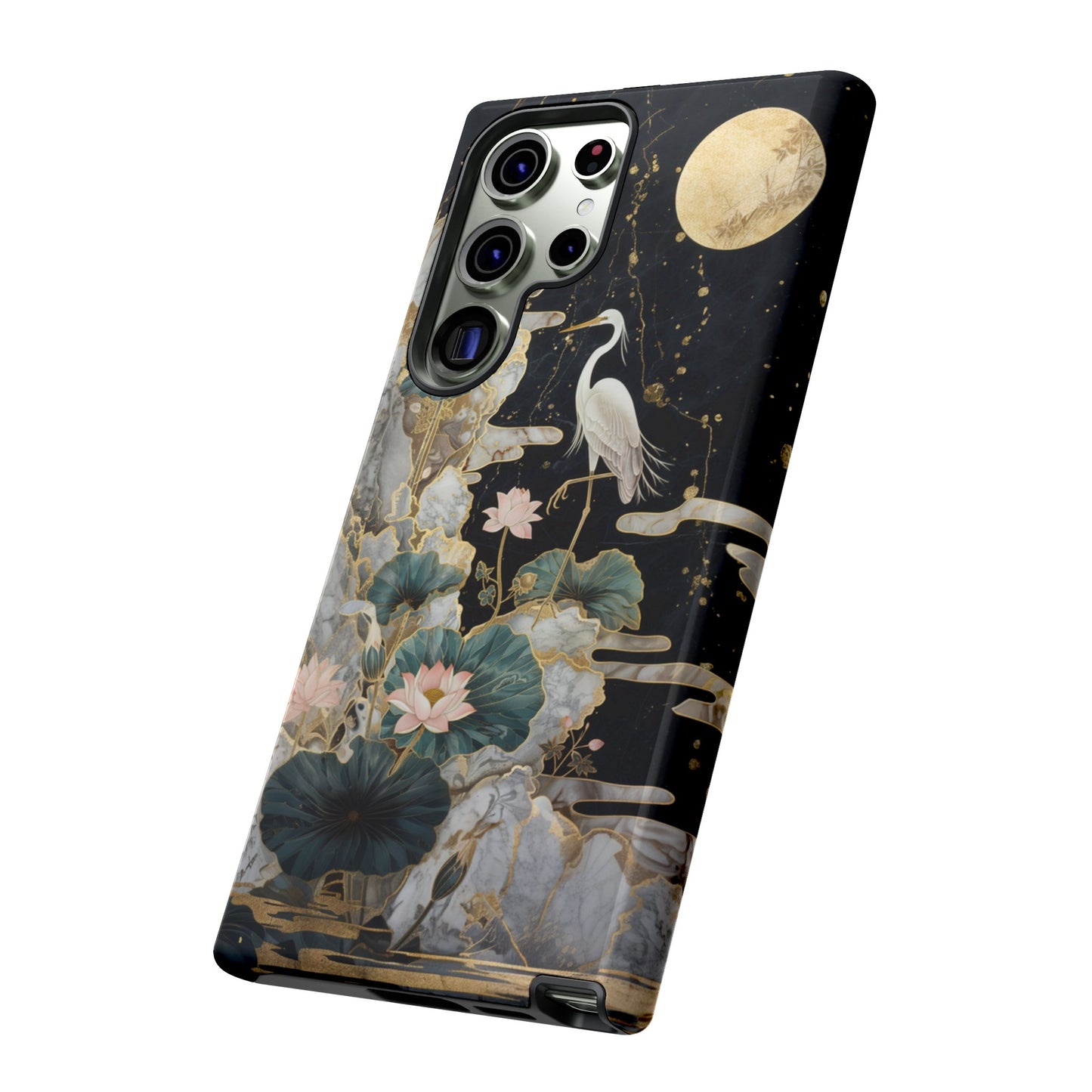 Heron and Moon Floral Zen Art Phone Case