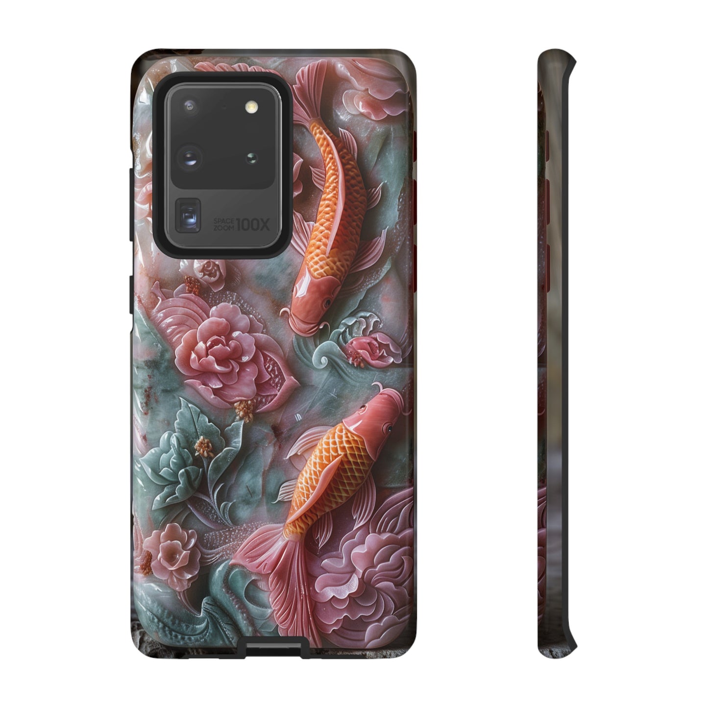 Pink Marble Fish Asian Jade Carving Koi Art Phone Case