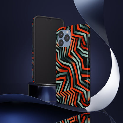 Abstract Wave Pattern Black, Blue, and Orange Psychedelic Tough iPhone Case | Embrace Vibrant Style and Reliable Protection