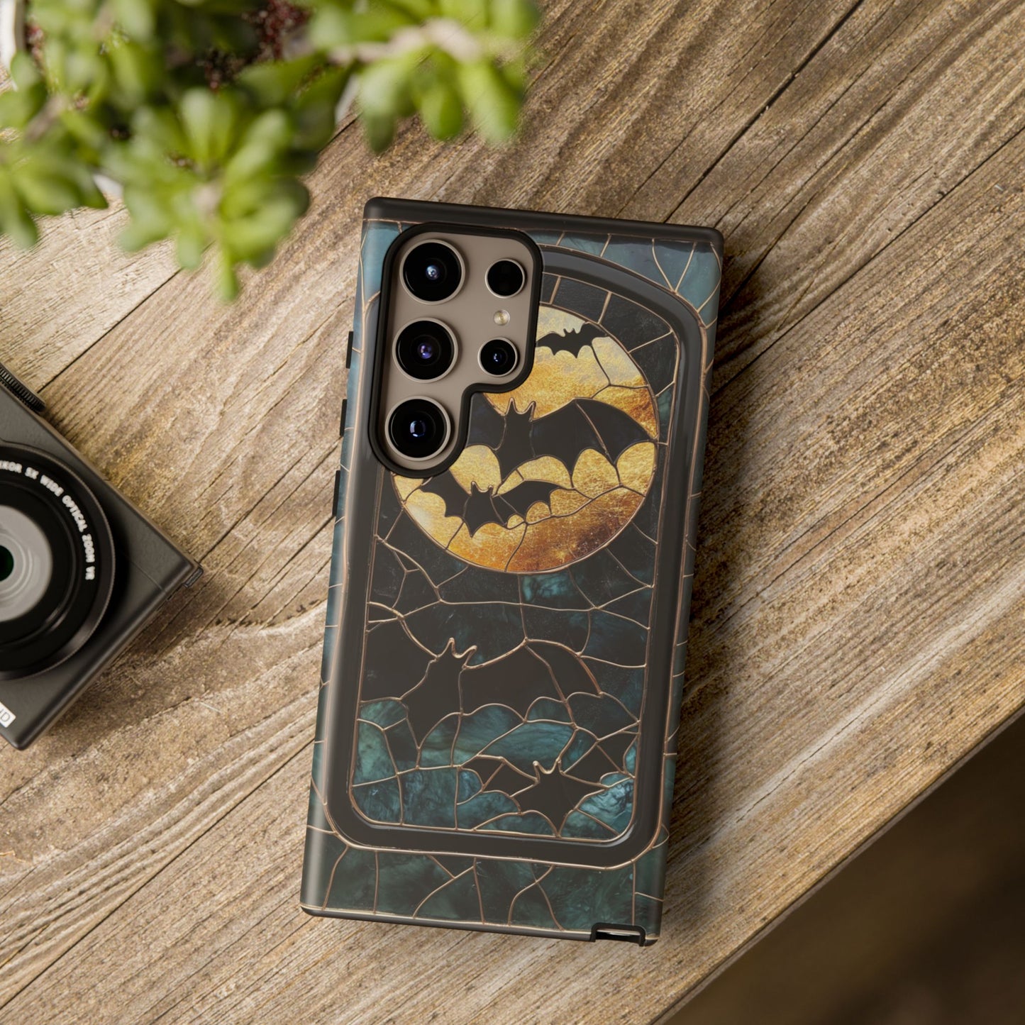 Halloween Phone Case Bats Stained Glass Style Spooky Moon Phone Cover