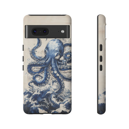 Vintage Japanese Art Style Blue Octopus and Waves Phone Cover