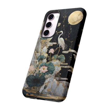 Heron and Moon Floral Zen Art Phone Case