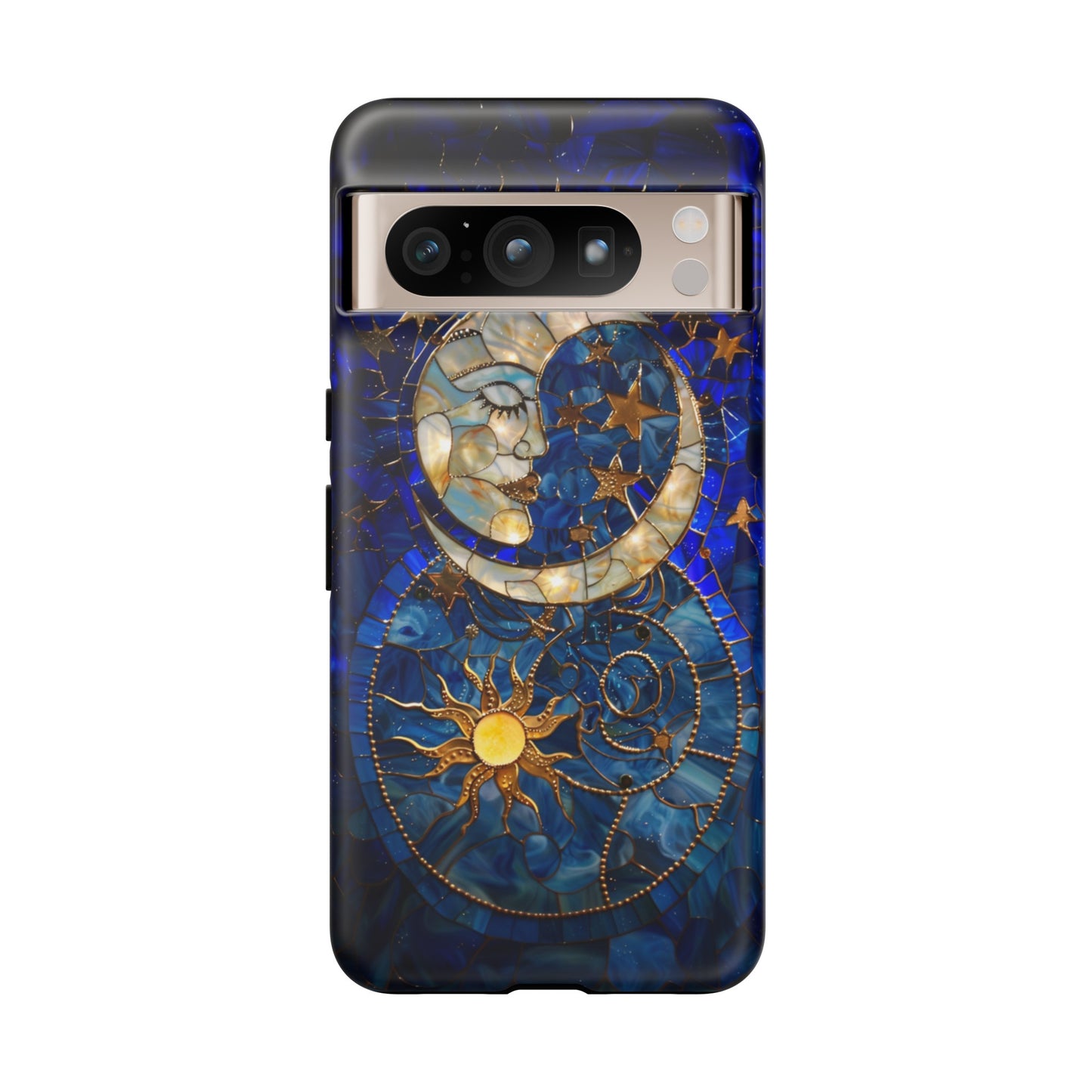 Celestial Stained Glass Moon and Stars Phone Case, Night Sky iPhone 15 Case