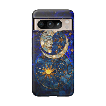 Celestial Stained Glass Moon and Stars Phone Case, Night Sky iPhone 15 Case