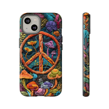 Embroidery Style Magic Mushrooms and Peace Sign Phone Case