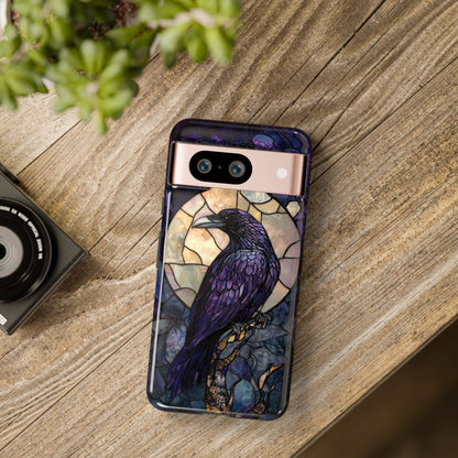 Halloween Phone Case Purple Raven Stained Glass Style Spooky Moon Phone Cover