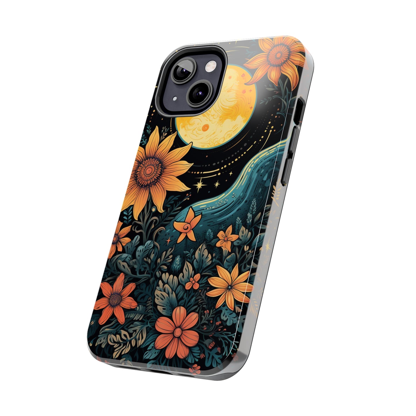 Boho Meets Cottagecore: Floral Sun, Moon & Stars iPhone Case – A Celestial Delight