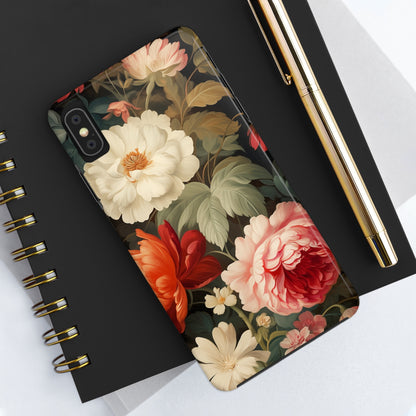 Vintage Floral Aesthetic Phone Tough Case | Antique Elegance for iPhone 11, 12, 13, 14