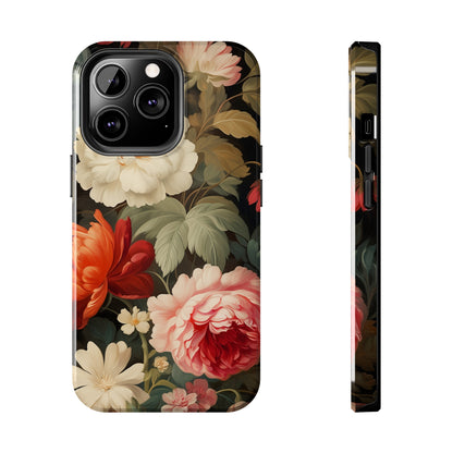 Vintage Floral Aesthetic Phone Tough Case | Antique Elegance for iPhone 11, 12, 13, 14