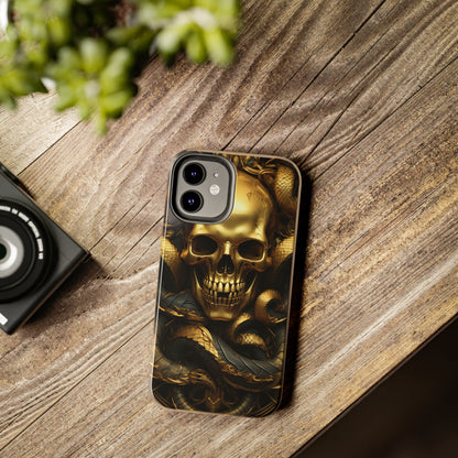 iPhone 14 Case Dark Elegance: Gold Skulls and Snakes Tough iPhone Case | An Edgy Goth Delight