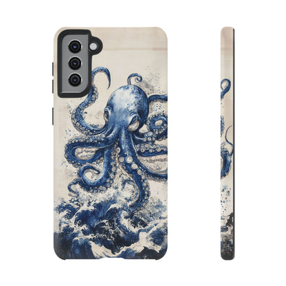 Vintage Japanese Art Style Blue Octopus and Waves Phone Cover