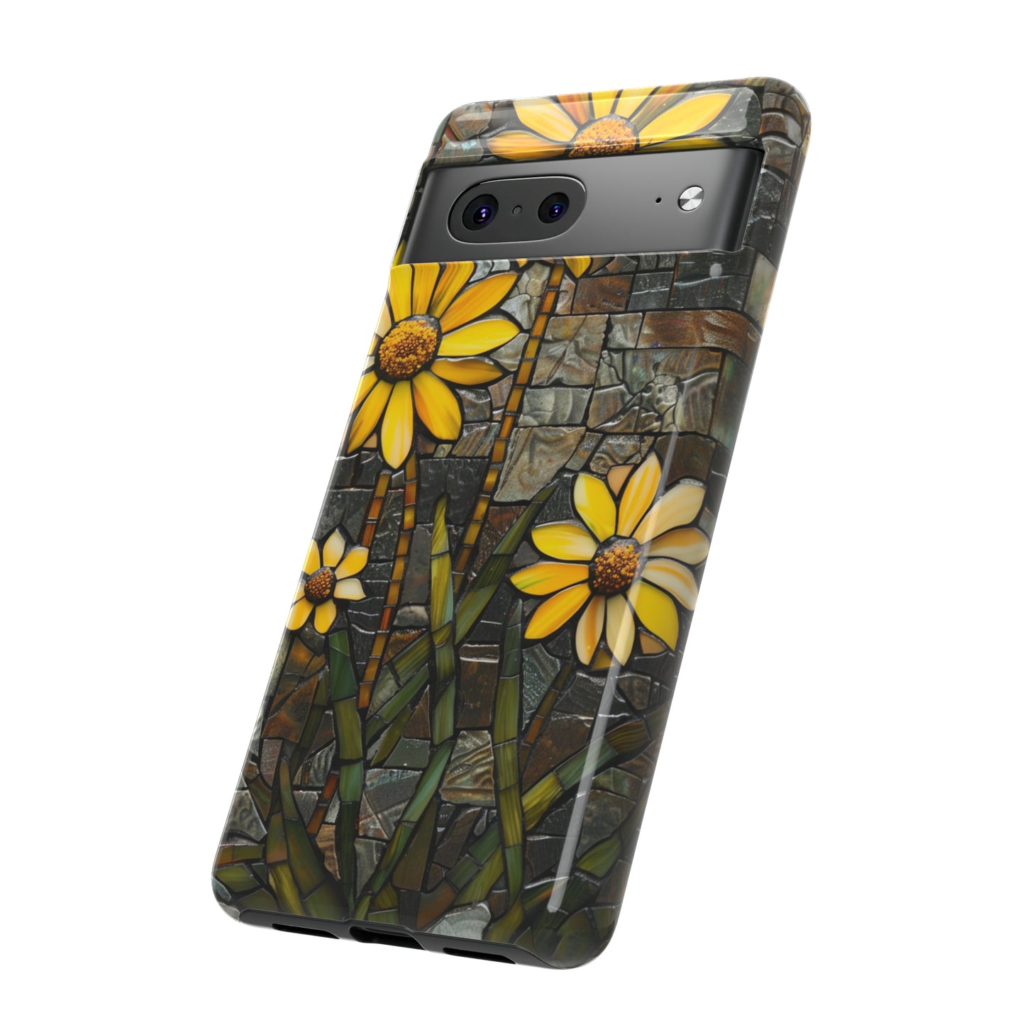 Yellow and Gold Daisy Mosaic Stained Glass Phone Case for iPhone 15, 14, Pro Max, 13, 12 & Samsung Galaxy S23, S22, S21, Google Pixel