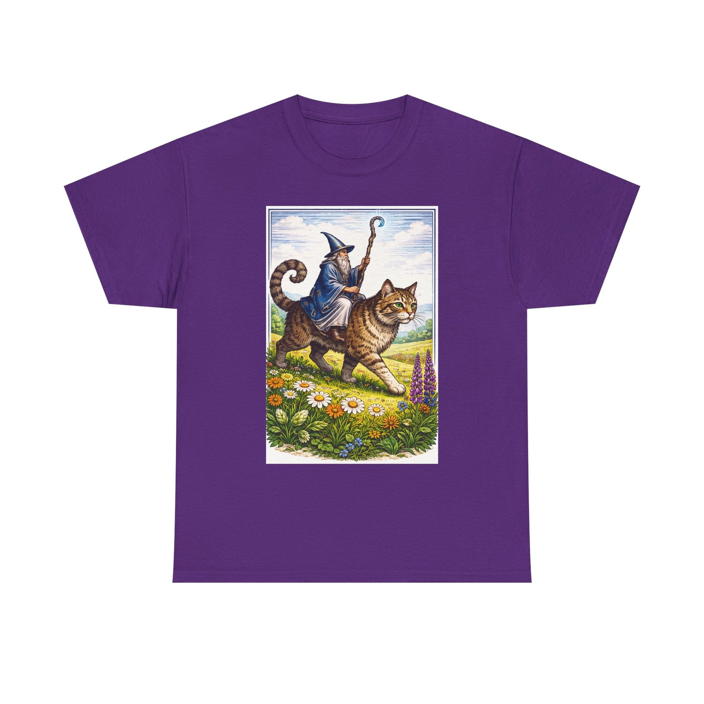Wizard Cat Rider Vintage Fantasy T Shirt Funny Sorcerer Tee