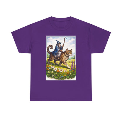 Wizard Cat Rider Vintage Fantasy T Shirt Funny Sorcerer Tee