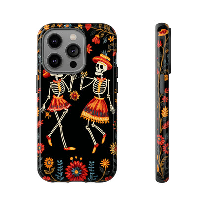 Dead Can Dance, iPhone 15 case, Floral Embroidery Skeletons | Whimsical Dance of the Departed for Google Pixel, iPhone & Samsung Galaxy