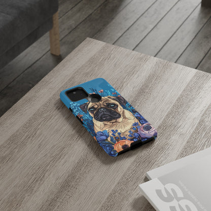 Cute Pug Dog Blue Floral Design Phone Case