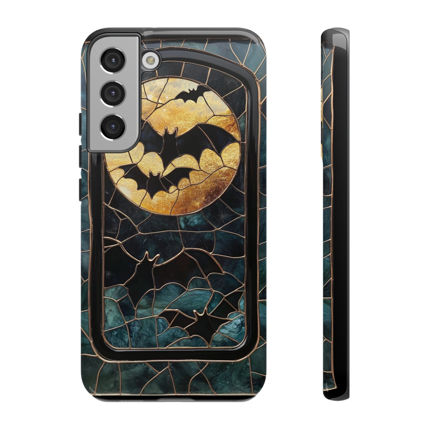 Halloween Phone Case Bats Stained Glass Style Spooky Moon Phone Cover