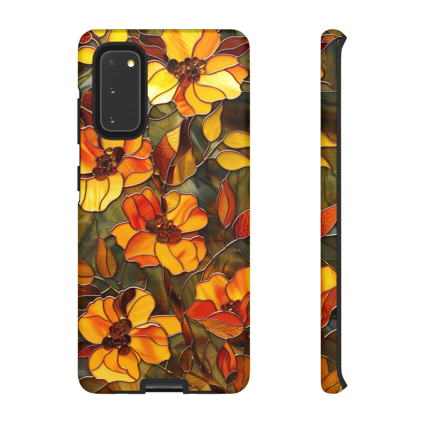 Orange Floral Phone Case Stained Glass Style