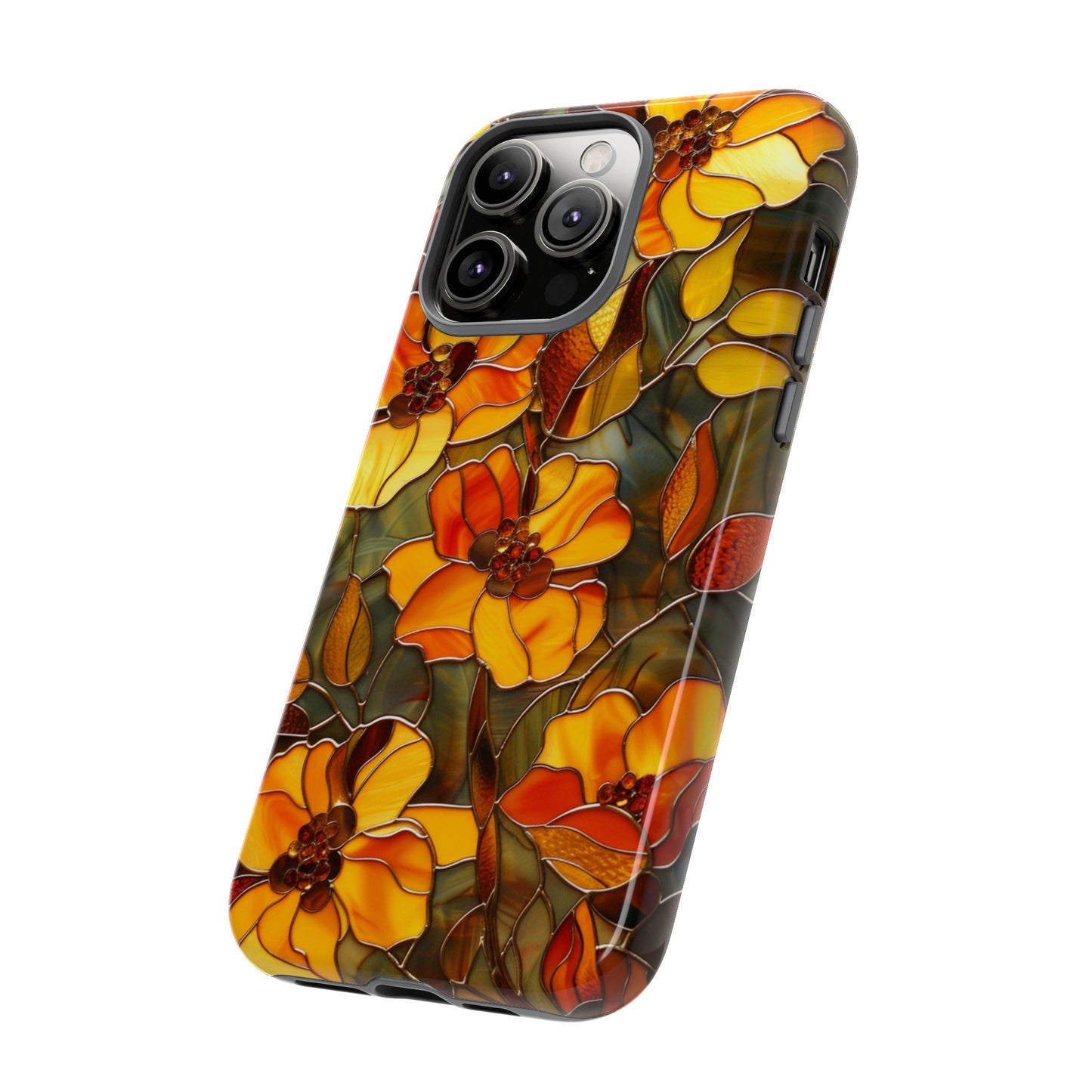 Orange Floral Phone Case Stained Glass Style