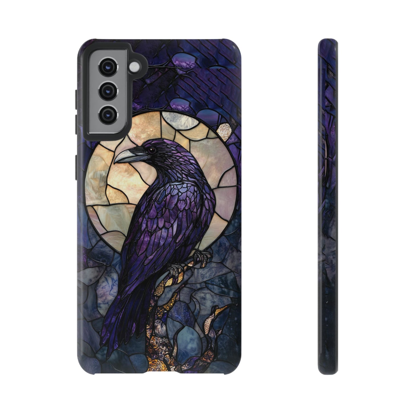 Halloween Phone Case Purple Raven Stained Glass Style Spooky Moon Phone Cover