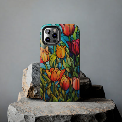 Stained Glass Tulip Floral Aesthetic iPhone Case | Embrace the Beauty of Nature in Full Bloom