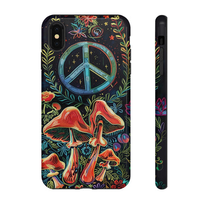 Embroidery Style Magic Mushrooms and Peace Sign Phone Case