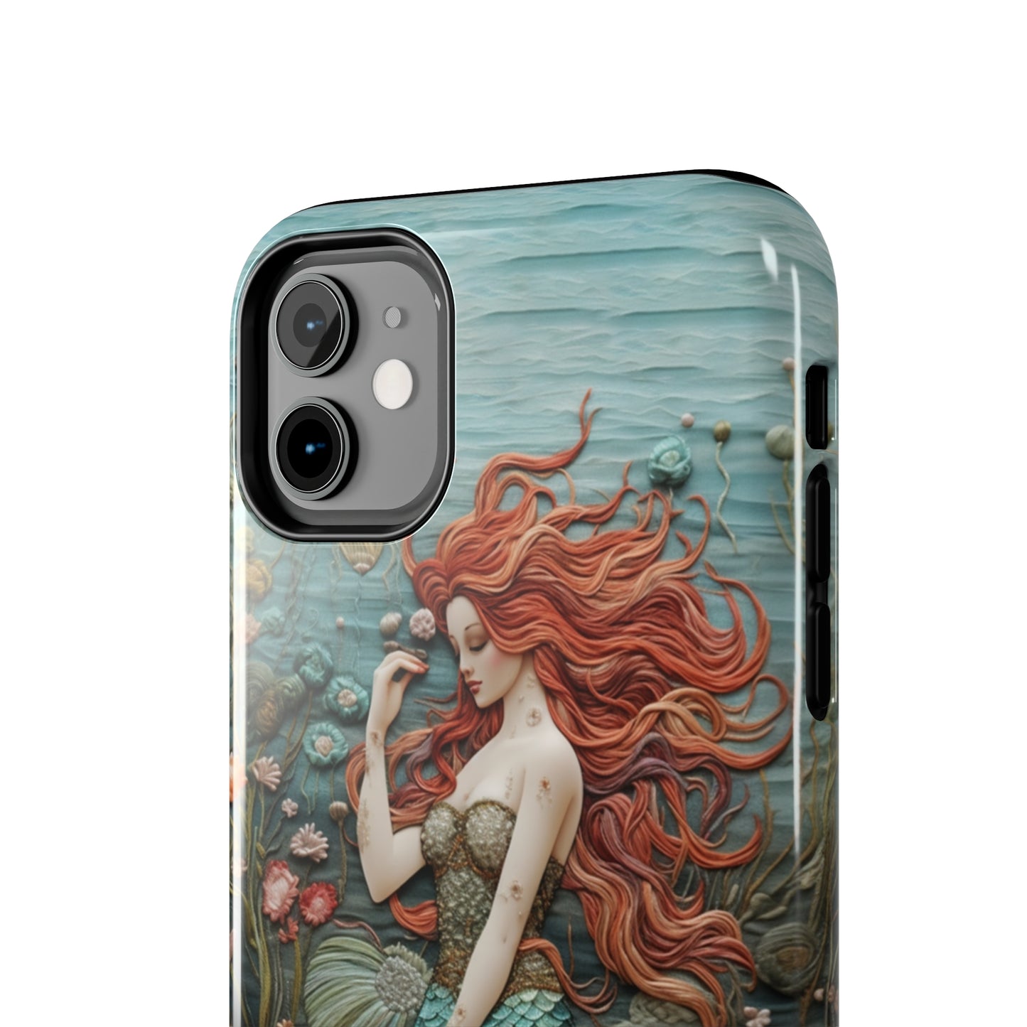 Siren's Song: Mermaid Elegance Apple Phone Case | Embroidery-Inspired iPhone Case